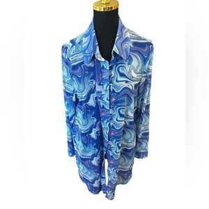 Refuge Blue and White Retro Style Swirl Top Size XL